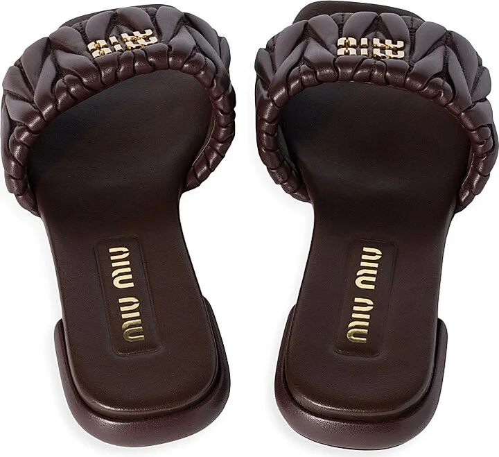 Women's Matelasse Nappa Leather Slides - Dark Brown - Size 6 - Image 3