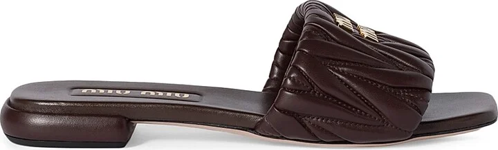 Women's Matelasse Nappa Leather Slides - Dark Brown - Size 6