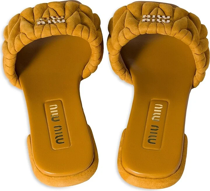Women's Matelassé Suede Slides - Orange - Size 6 - Image 2