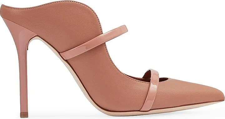 Women's Maureen 100MM Leather Mules with Patent Leather Straps - Pink - Size 12.5
