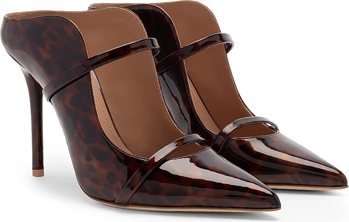 Women's Maureen 100MM Leopard Patent Leather Mules - Brown Black - Size 12 - Image 2