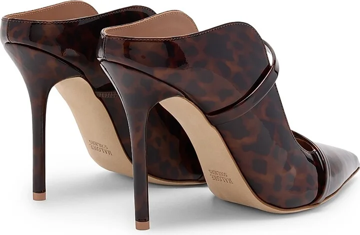 Women's Maureen 100MM Leopard Patent Leather Mules - Brown Black - Size 12 - Image 3