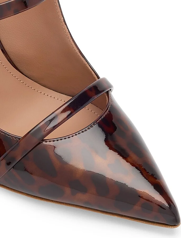 Women's Maureen 100MM Leopard Patent Leather Mules - Brown Black - Size 12 - Image 4