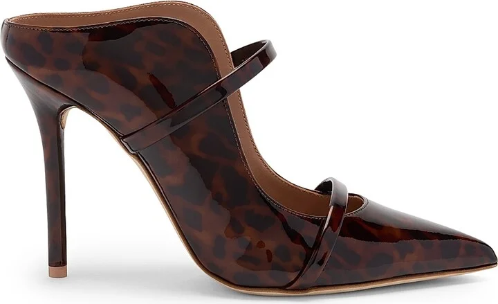 Women's Maureen 100MM Leopard Patent Leather Mules - Brown Black - Size 12