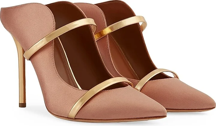 Women's Maureen 100MM Satin Mules with Mirror Leather Straps - Blush - Size 12.5 - Image 2