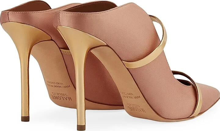 Women's Maureen 100MM Satin Mules with Mirror Leather Straps - Blush - Size 12.5 - Image 3