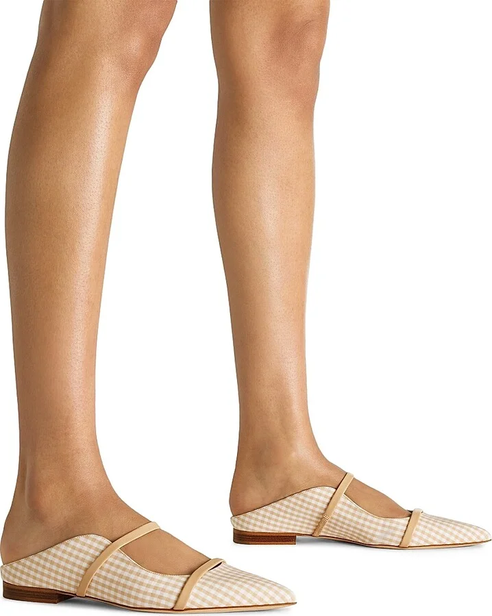 Women's Maureen Gingham Cotton Flat Mules - Beige Buff - Size 10 - Image 2