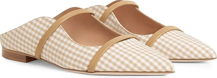 Women's Maureen Gingham Cotton Flat Mules - Beige Buff - Size 10 - Image 3