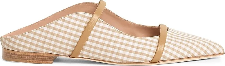 Women's Maureen Gingham Cotton Flat Mules - Beige Buff - Size 10