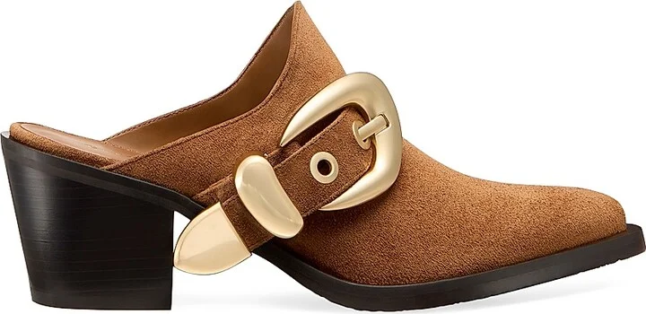 Women's Maven 50MM Suede Block-Heel Mules - Doe Dark Brown - Size 10