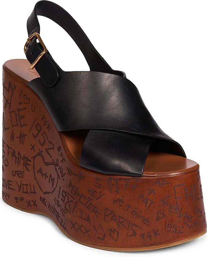 Women's Maxime 140MM Leather Wedge Sandals - Black - Size 6 - Image 2