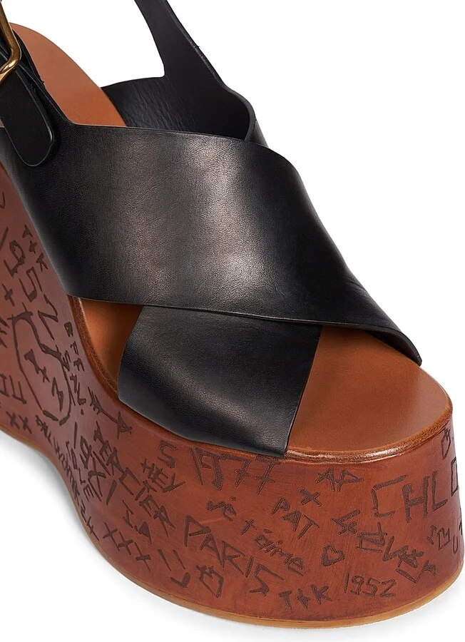 Women's Maxime 140MM Leather Wedge Sandals - Black - Size 6 - Image 6