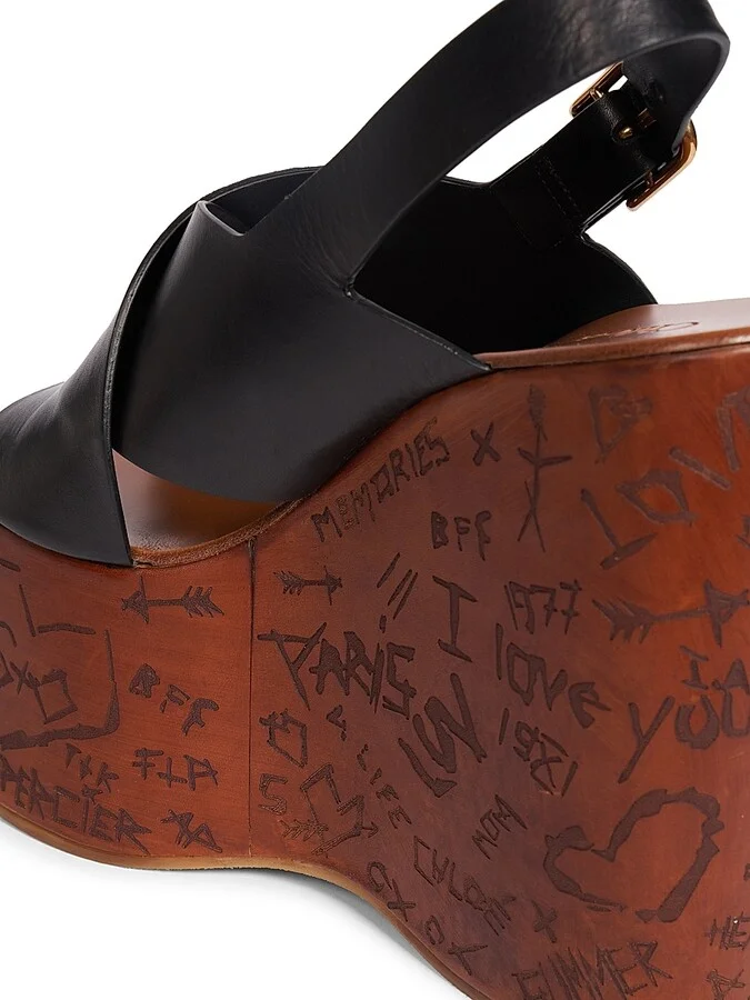 Women's Maxime 140MM Leather Wedge Sandals - Black - Size 6 - Image 7