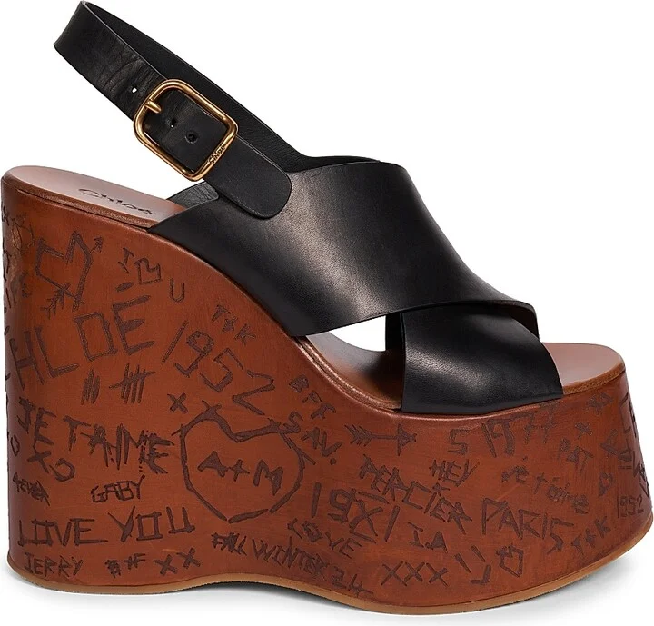Women's Maxime 140MM Leather Wedge Sandals - Black - Size 6