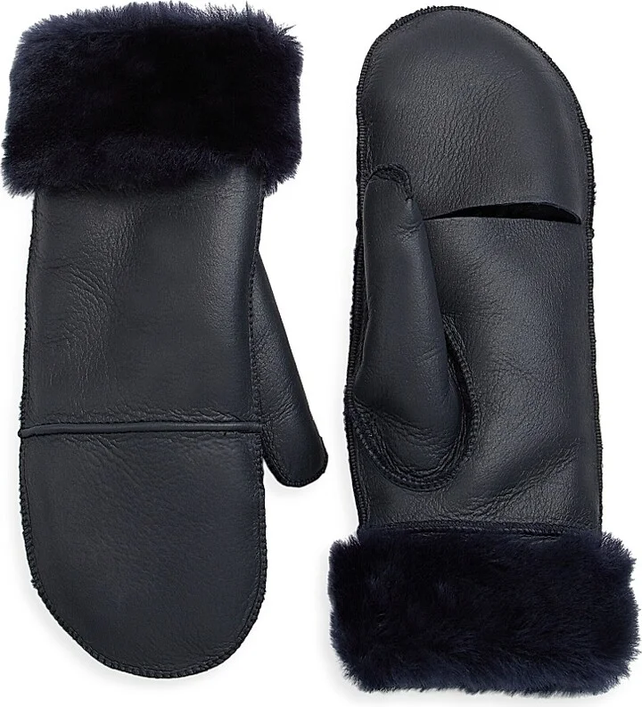 Women's Maximilian Shearling Flip-Top Mittens - Navy Blue