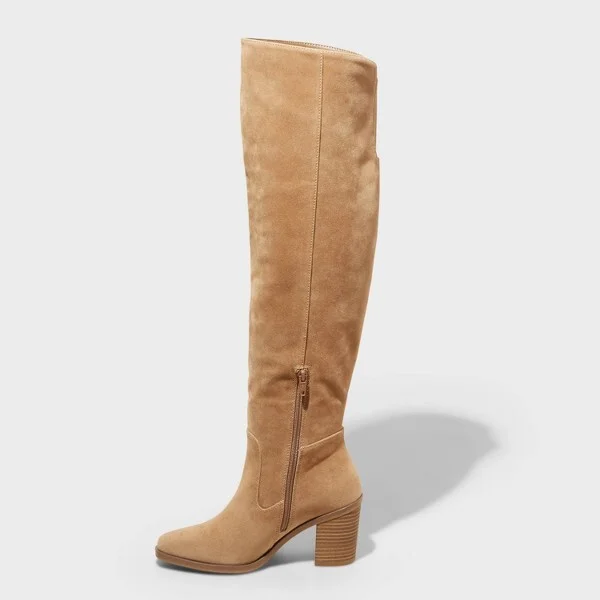 Women's May Over the Knee Scrunch Boots - Universal Thread™ Tan : Western Heel, Cushioned Insole, Zipper Closure - Image 2