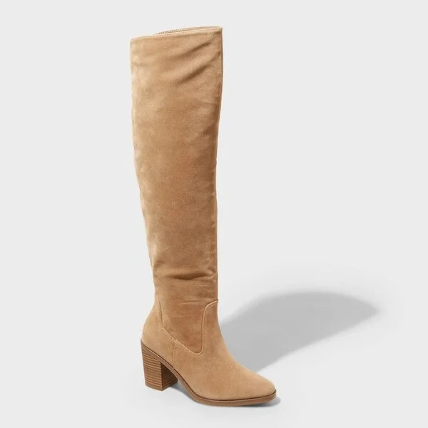 Women's May Over the Knee Scrunch Boots - Universal Thread™ Tan : Western Heel, Cushioned Insole, Zipper Closure