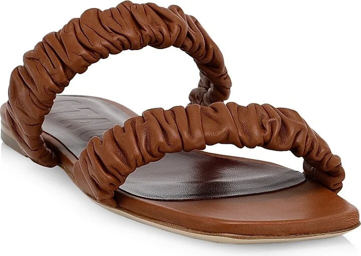 Women's Maya Ruched Leather Slides - Tan - Size 5 Sandals - Image 2