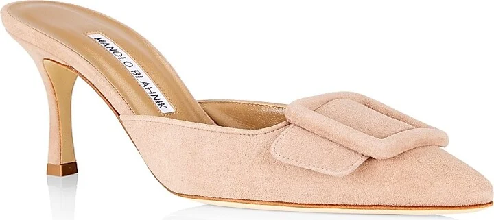 Women's Maysale 70MM Buckle Suede Mules - Beige - Size 7 - Image 2