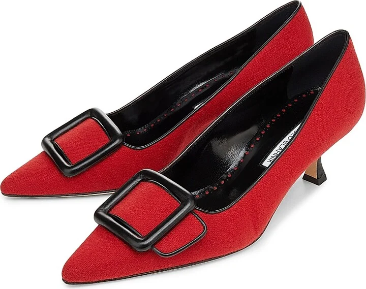 Women's Maysale Buckle-Detailed Wool-Blend Pumps - Black Dark Red - Size 9.5 - Image 2