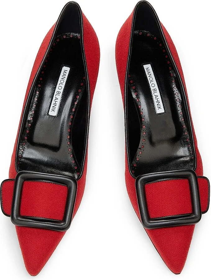 Women's Maysale Buckle-Detailed Wool-Blend Pumps - Black Dark Red - Size 9.5 - Image 4