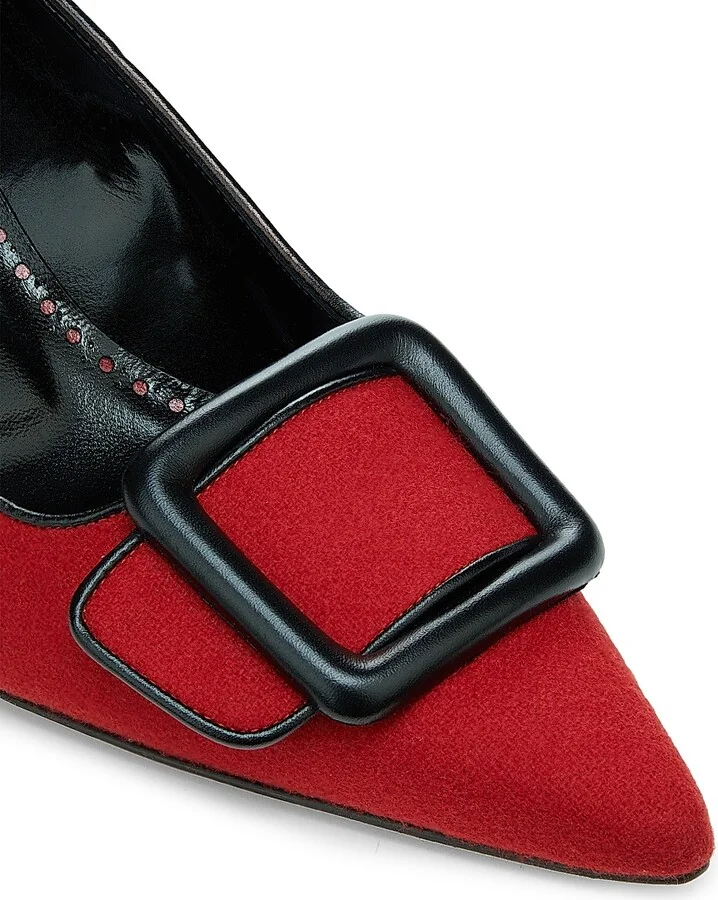 Women's Maysale Buckle-Detailed Wool-Blend Pumps - Black Dark Red - Size 9.5 - Image 5