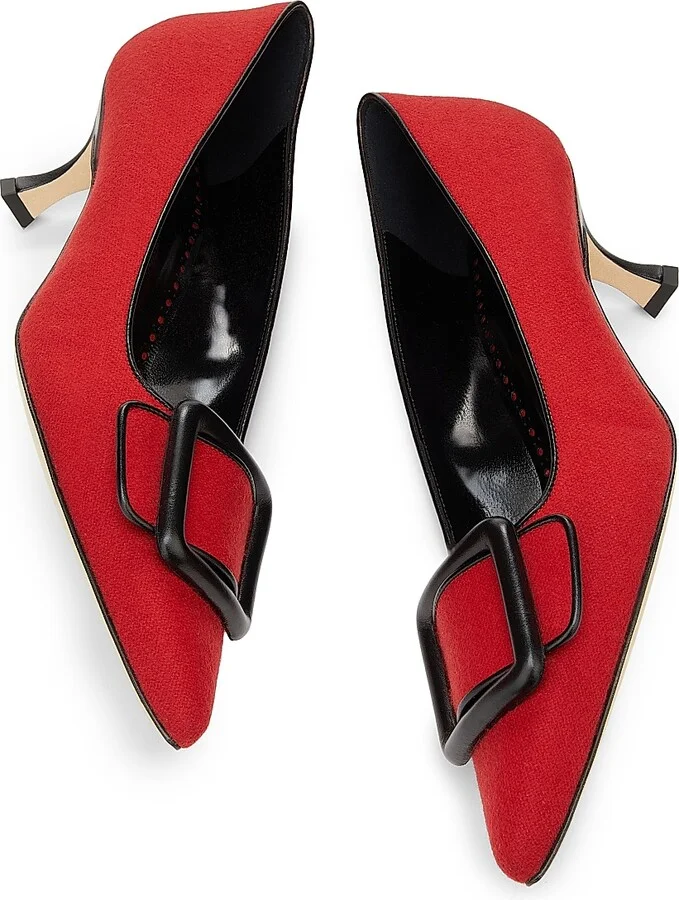 Women's Maysale Buckle-Detailed Wool-Blend Pumps - Black Dark Red - Size 9.5 - Image 6