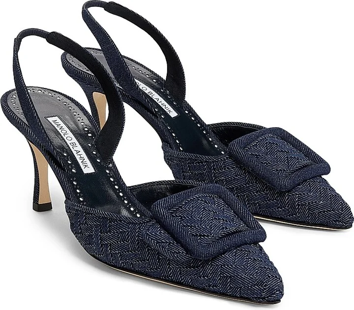 Women's Maysli Basketweave Denim 70MM Slingback Pumps - Grey - Size 6 - Image 2