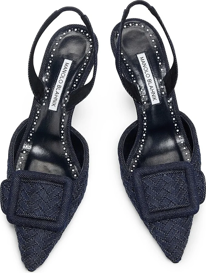 Women's Maysli Basketweave Denim 70MM Slingback Pumps - Grey - Size 6 - Image 4