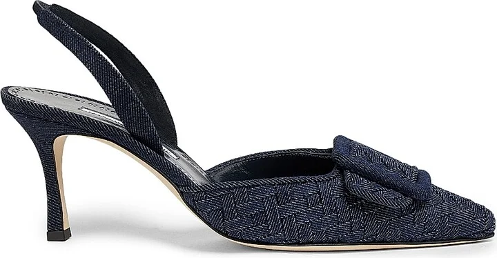 Women's Maysli Basketweave Denim 70MM Slingback Pumps - Grey - Size 6