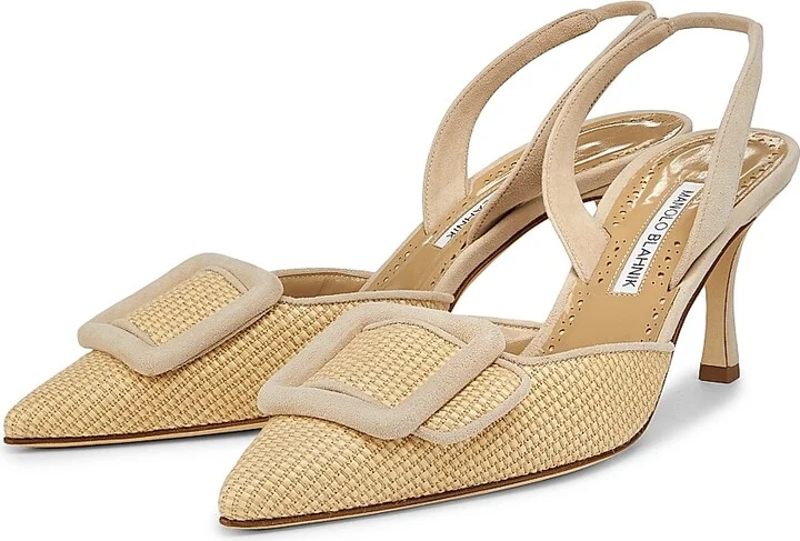 Women's Mayslibi 70MM Raffia & Leather Slingback Pumps - Dark Cream - Size 5.5 - Image 2