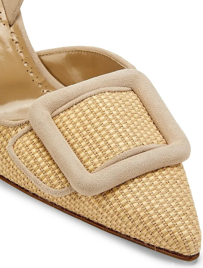 Women's Mayslibi 70MM Raffia & Leather Slingback Pumps - Dark Cream - Size 5.5 - Image 4