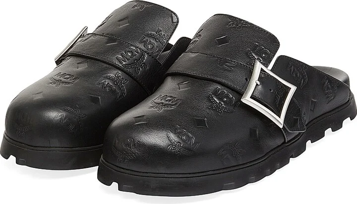 Women's MCM Collection Leather Flat Mules - Black - Size 5 - Image 2