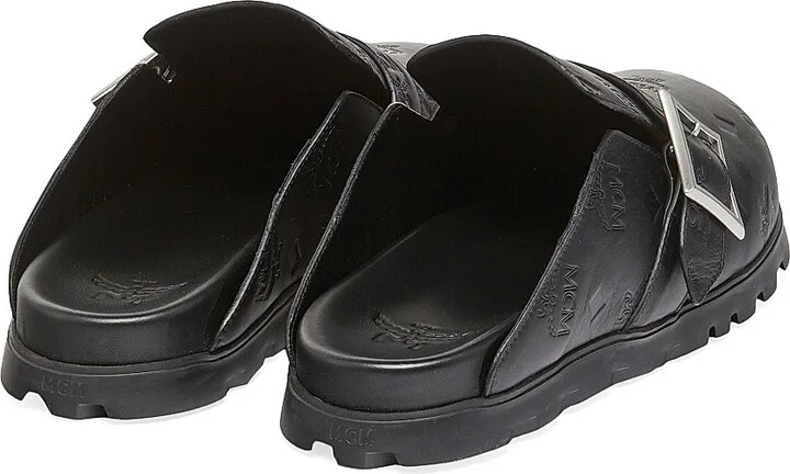 Women's MCM Collection Leather Flat Mules - Black - Size 5 - Image 3