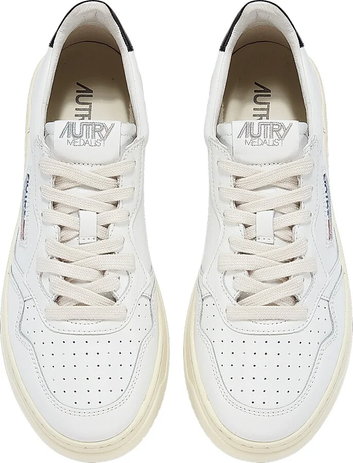 Women's Medalist Bicolor Leather Low-Top Sneakers - White Black - Size 5 - Image 4