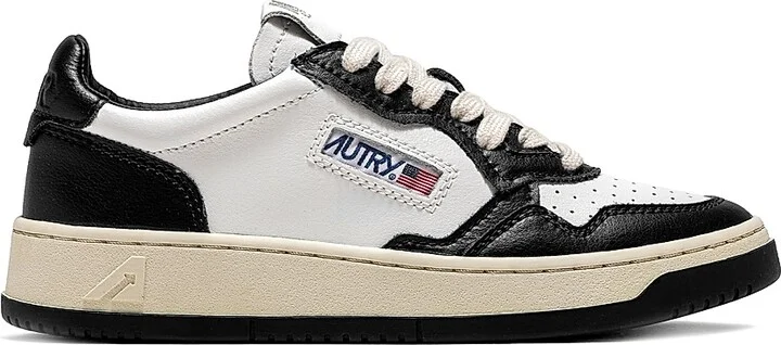 Women's Medalist Leather Low-Top Sneakers - White Black - Size 5
