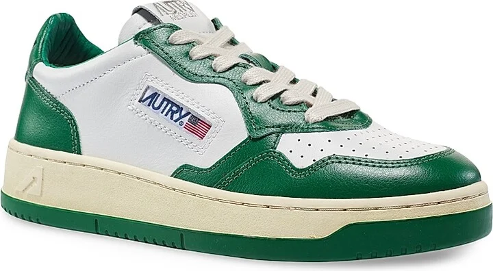 Women's Medalist Leather Low-Top Sneakers - White Green - Size 5 - Image 2