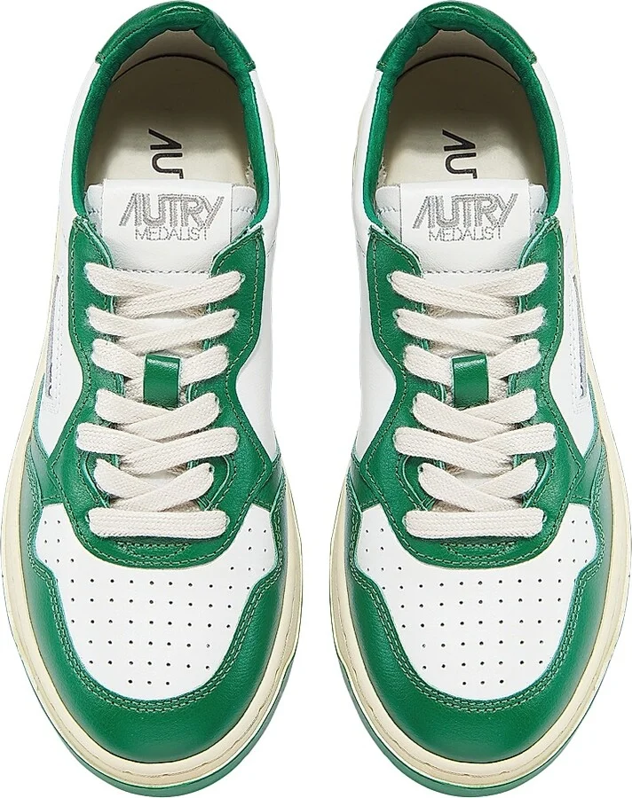 Women's Medalist Leather Low-Top Sneakers - White Green - Size 5 - Image 4