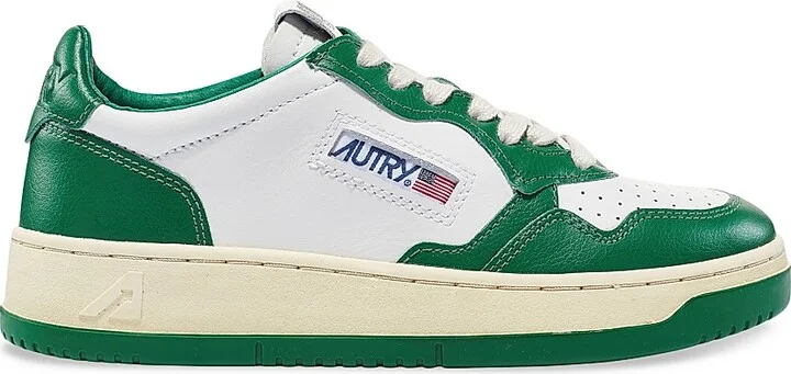 Women's Medalist Leather Low-Top Sneakers - White Green - Size 5