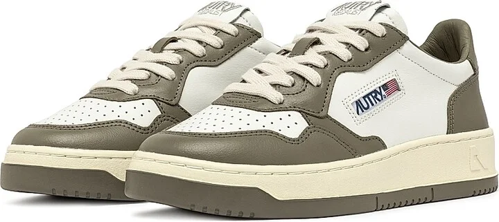 Women's Medalist Leather Low-Top Sneakers - White Grey Ivory - Size 5 - Image 2