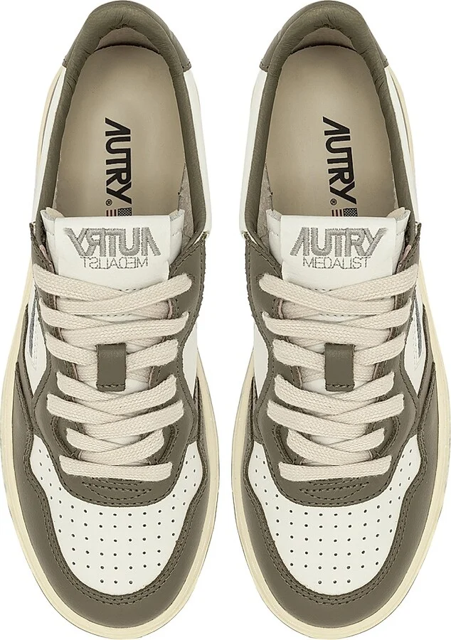 Women's Medalist Leather Low-Top Sneakers - White Grey Ivory - Size 5 - Image 4
