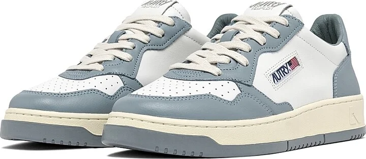 Women's Medalist Leather Low-Top Sneakers - White Silver Blue Ivory - Size 5 - Image 2