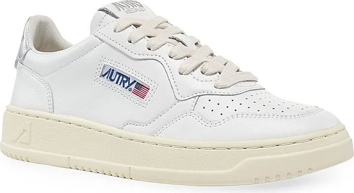 Women's Medalist Leather Low-Top Sneakers - White Silver - Size 11 - Image 2