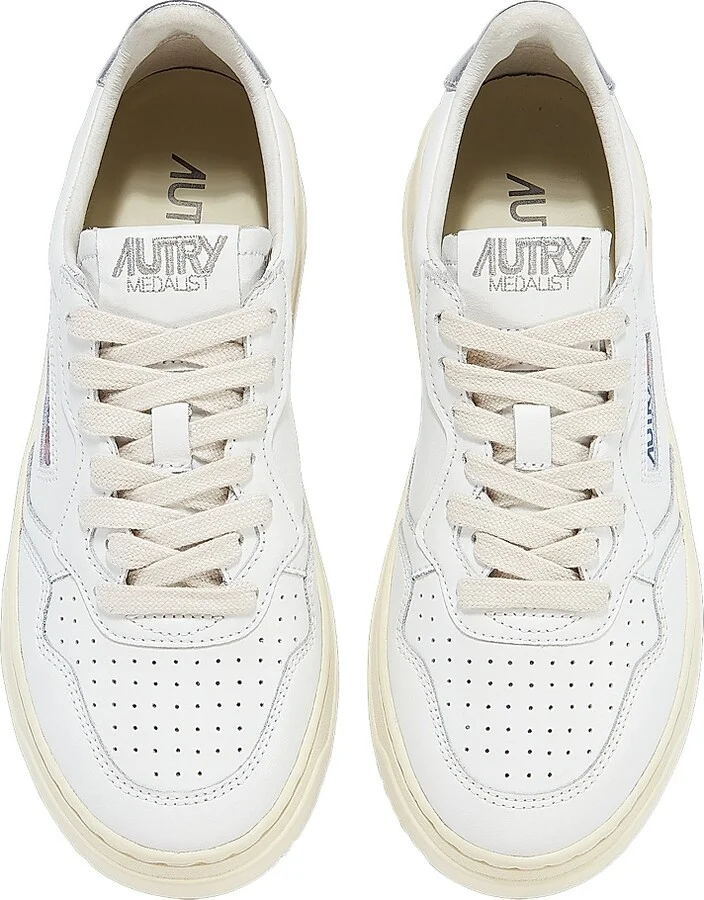 Women's Medalist Leather Low-Top Sneakers - White Silver - Size 11 - Image 4