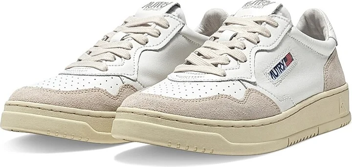 Women's Medalist Leather & Suede Low-Top Sneakers - White Taupe Ivory - Size 6 - Image 2
