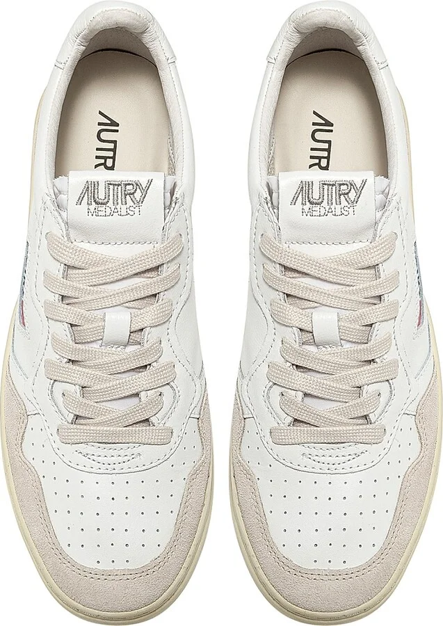 Women's Medalist Leather & Suede Low-Top Sneakers - White Taupe Ivory - Size 6 - Image 4