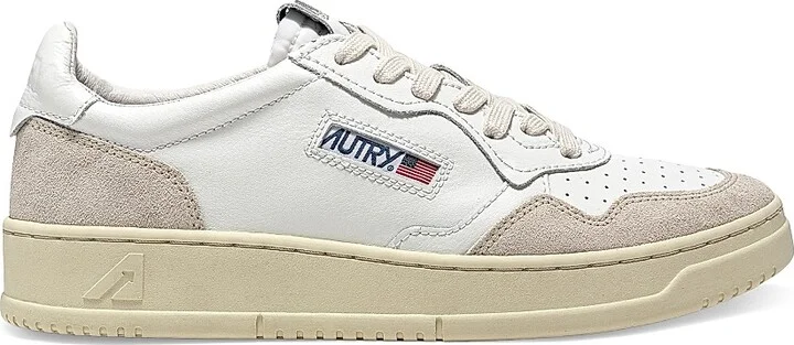 Women's Medalist Leather & Suede Low-Top Sneakers - White Taupe Ivory - Size 6