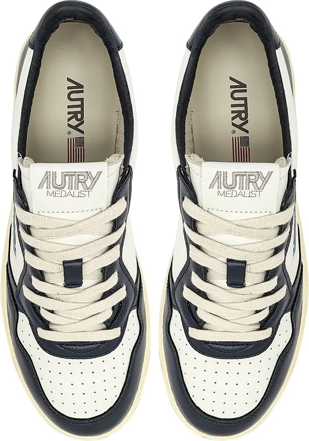 Women's Medalist Low-Top Leather Sneakers - White Navy Ivory - Size 5 - Image 4