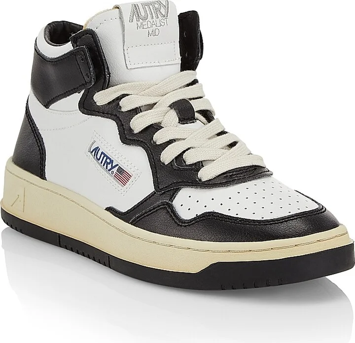 Women's Medalist Mid-Top Leather Sneakers - White Black - Size 5 - Image 2