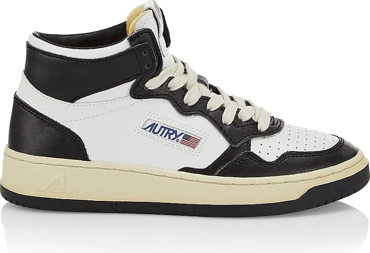 Women's Medalist Mid-Top Leather Sneakers - White Black - Size 5